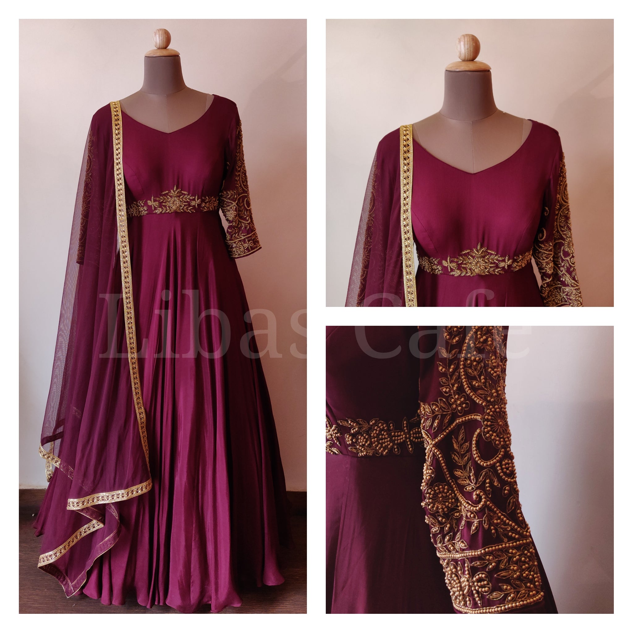 Wine Embroidered Anarkali